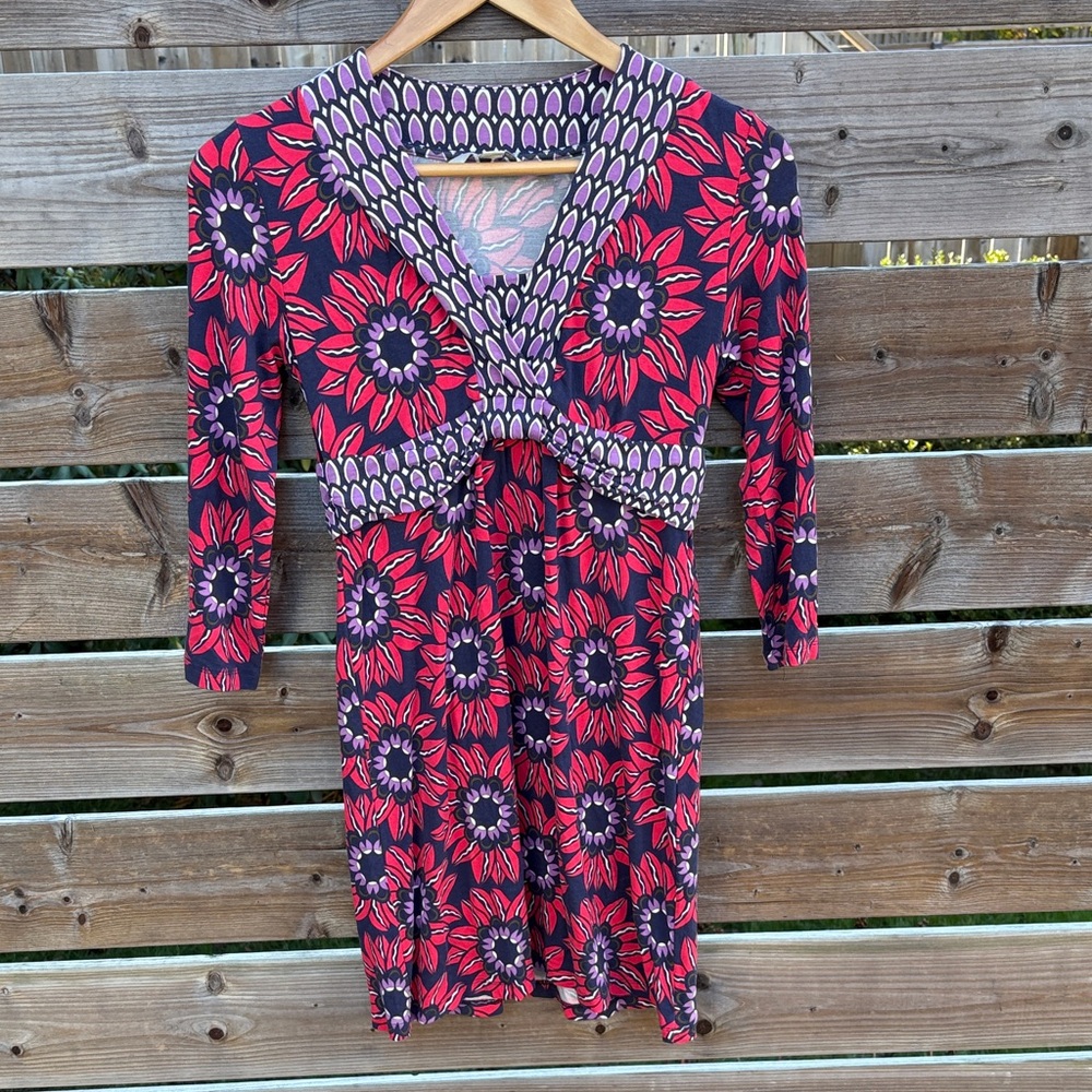 Boden Floral Patterned Dress with Red and Purple Accents size 6P